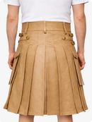 Tan Leather Utility Kilt with Front Sporran Back Side