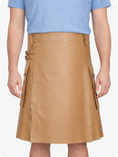 Tan Genuine Leather Utility Kilt with Side Pockets