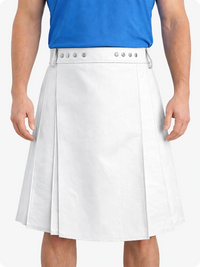 White Genuine Leather Utility Kilt with Studded Waistband
