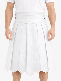 White skirt worn by a person on a white background