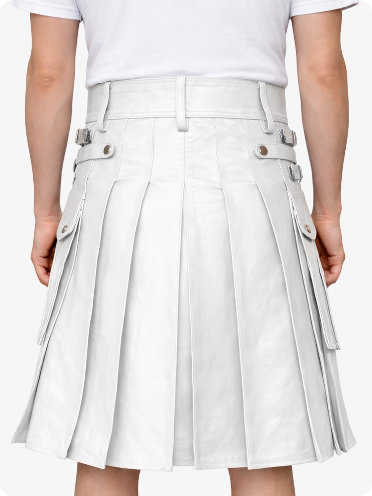 White Leather Utility Kilt with Front Sporran