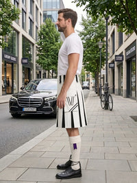 White and Black Leather Hybrid Utility Kilt Left Side