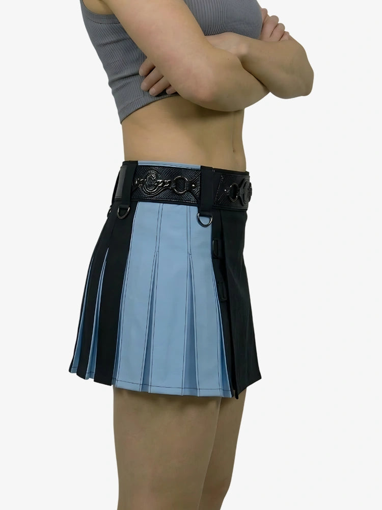 Women Black Multi-Color Pleated Rainbow Kilt