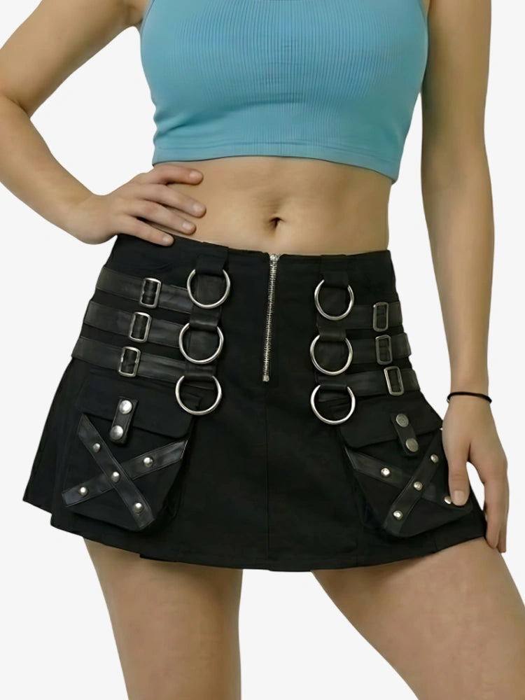 Women Black Gothic Fashion Utility Kilt