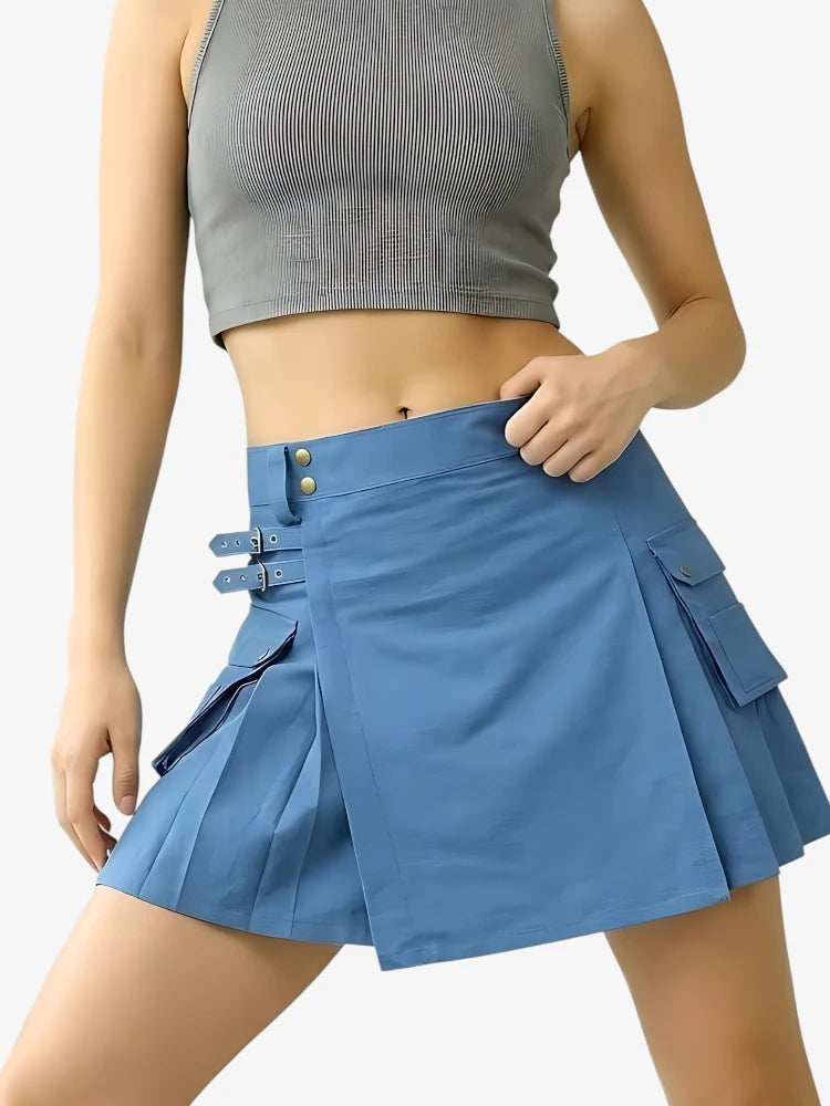 Women Blue Denim Kilt with Adjustable Straps