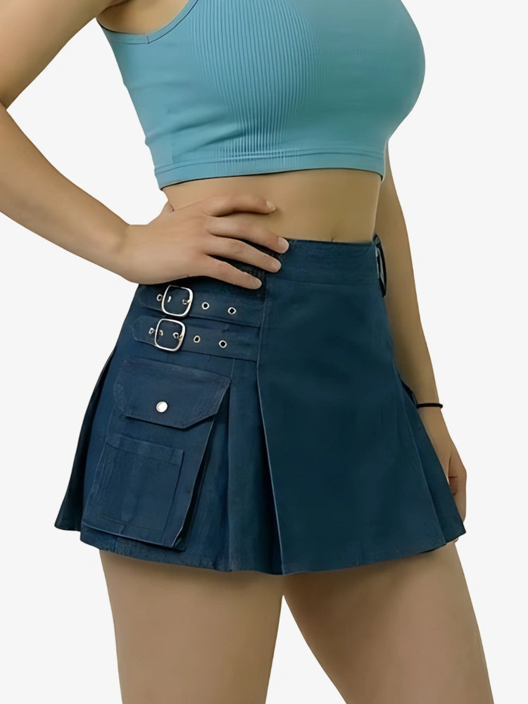 Women Blue Denim Utility Kilt