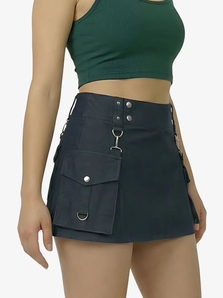 Women Blue Denim kilt With Buckles