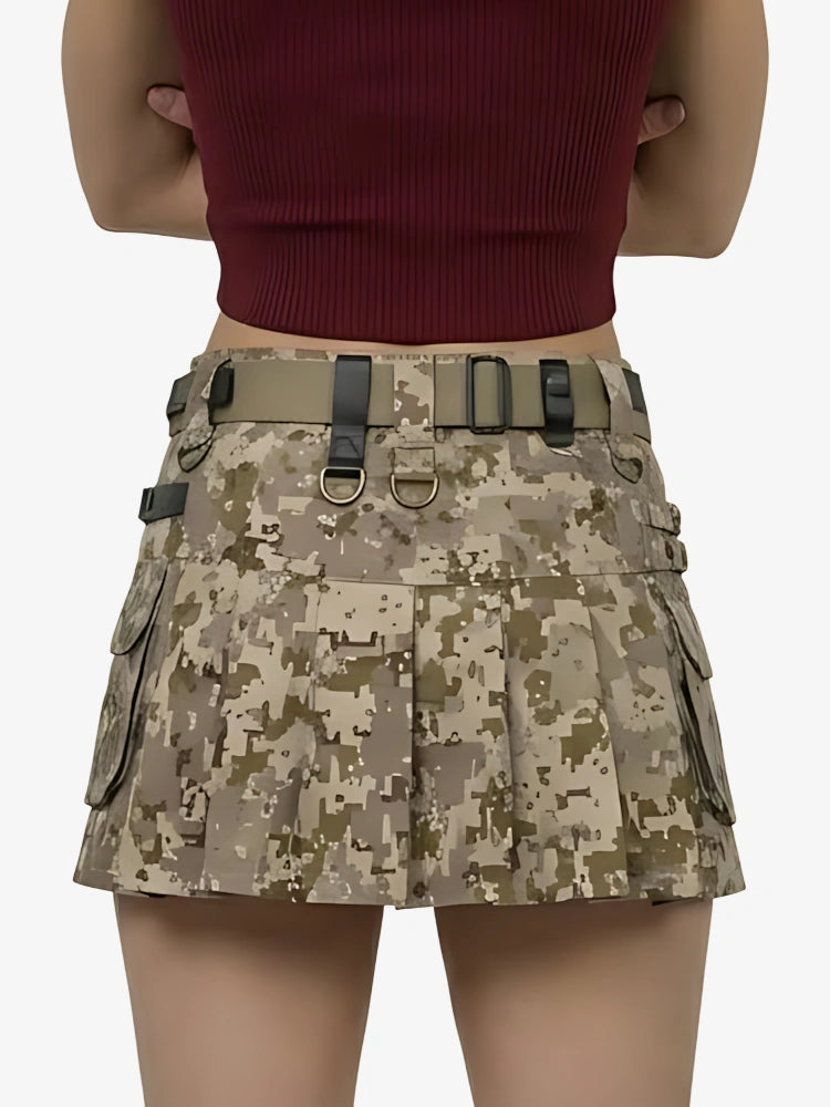 Camouflage skirt with tactical belt on a plain background