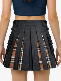 Women Campbell Tartan Black Denim Kilt