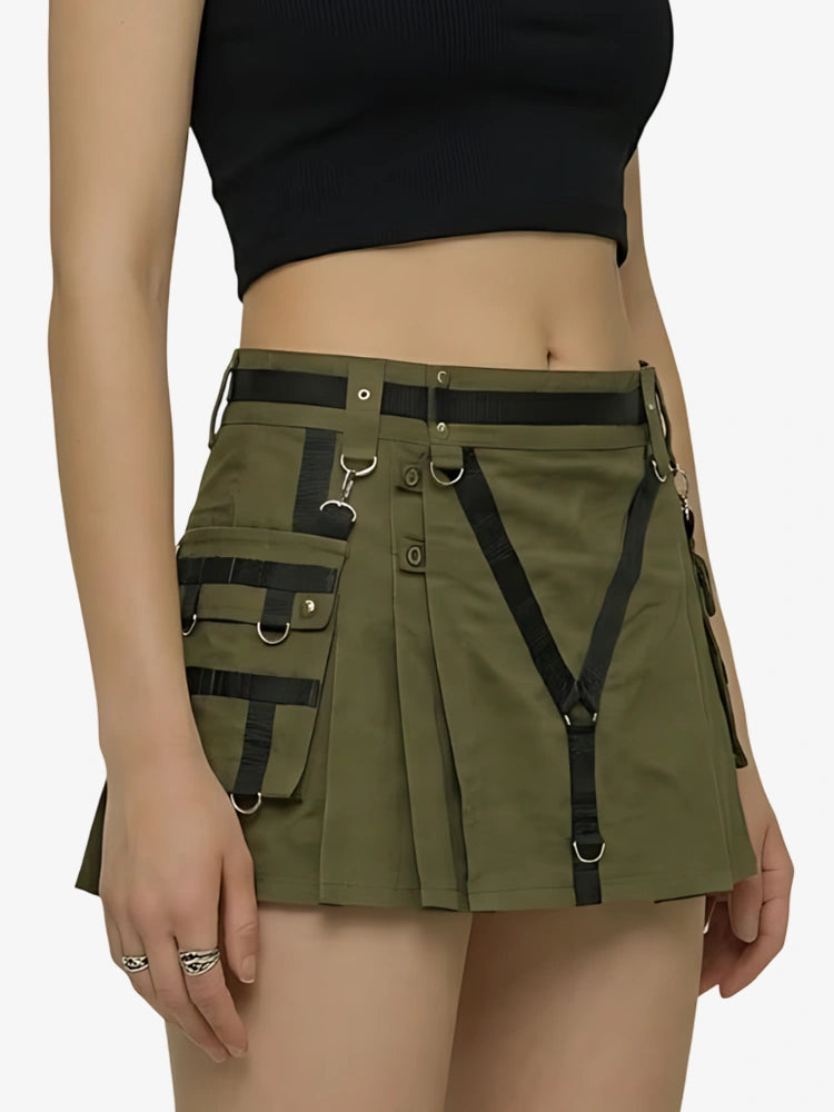 Women Cotton Olive Green Utility Kilt