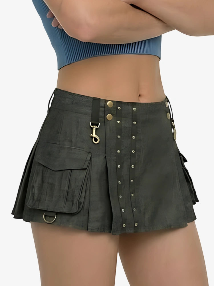 Women Dark Brown Denim Kilt