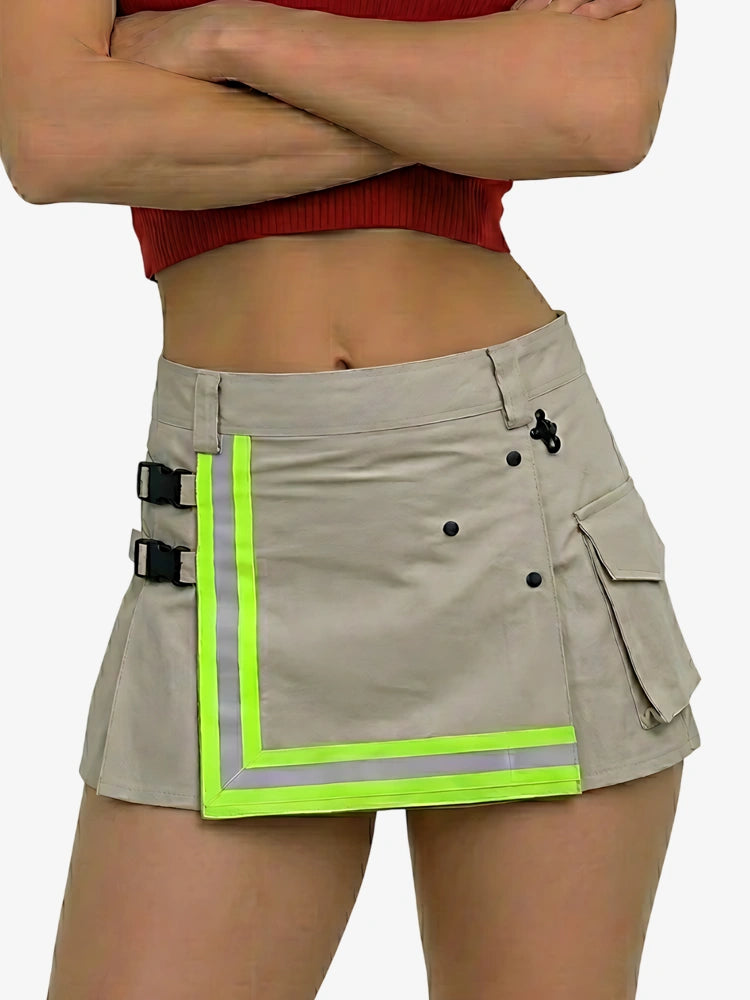 Women Light Grey Firefighter Kilt with Neon Reflective Stripes