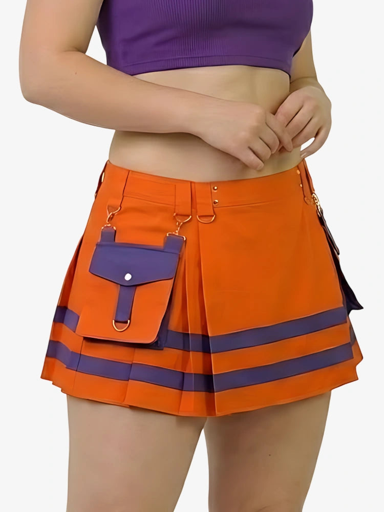 Women Orange And Purple Firefighter Kilt