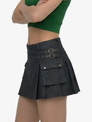 Black skirt with belt and pocket details on a white background