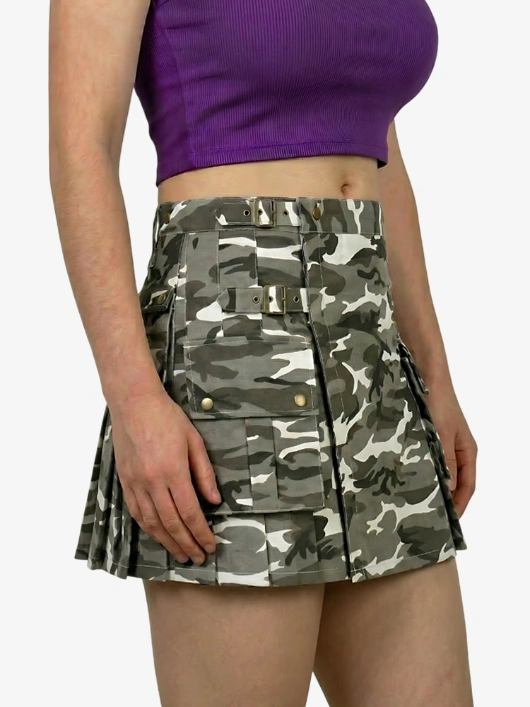 Women Urban Snow Camo Utility Kilt